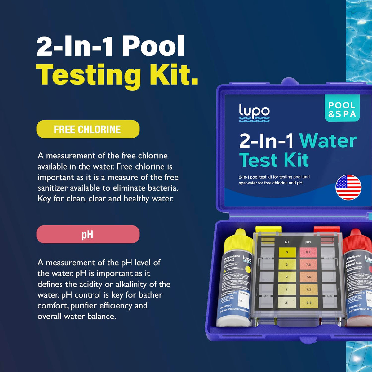 LUPO OTO reagent vial for precise chlorine and pH testing