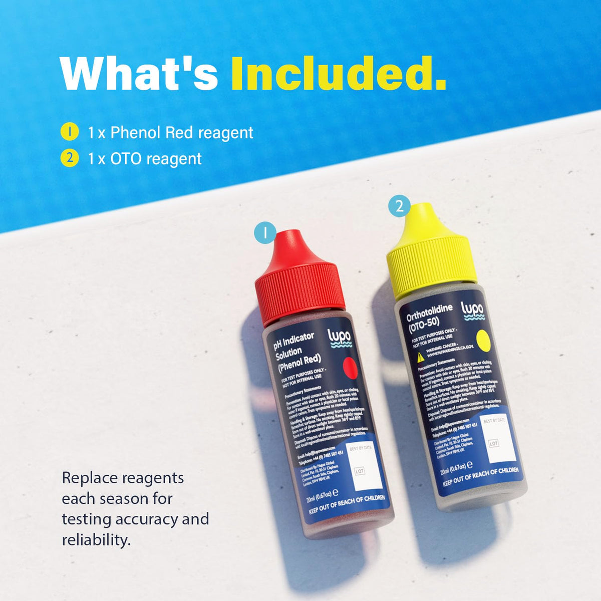 Lupo pool and spa water test process shown at home