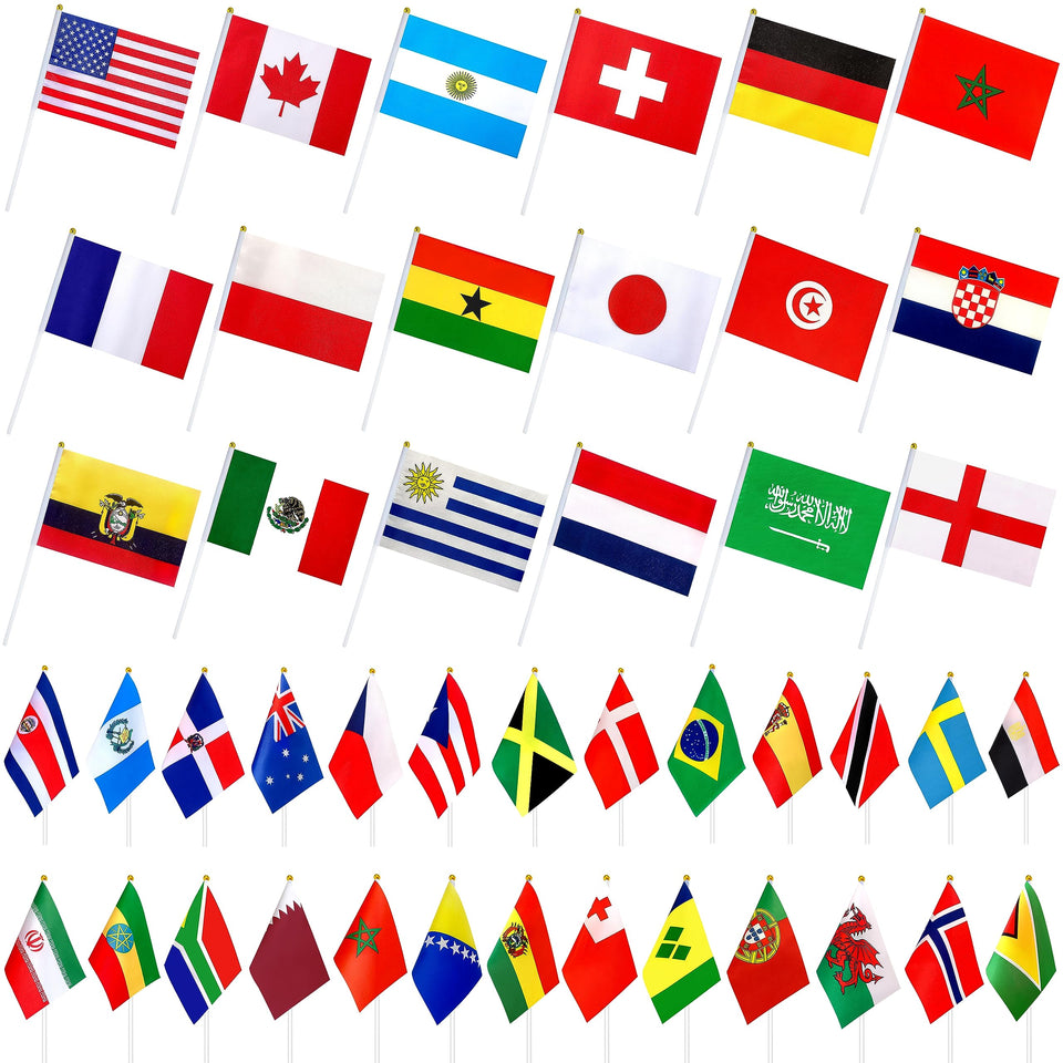 LUSEOAN 226-country flag collection with sticks—vibrant display for classrooms and events.