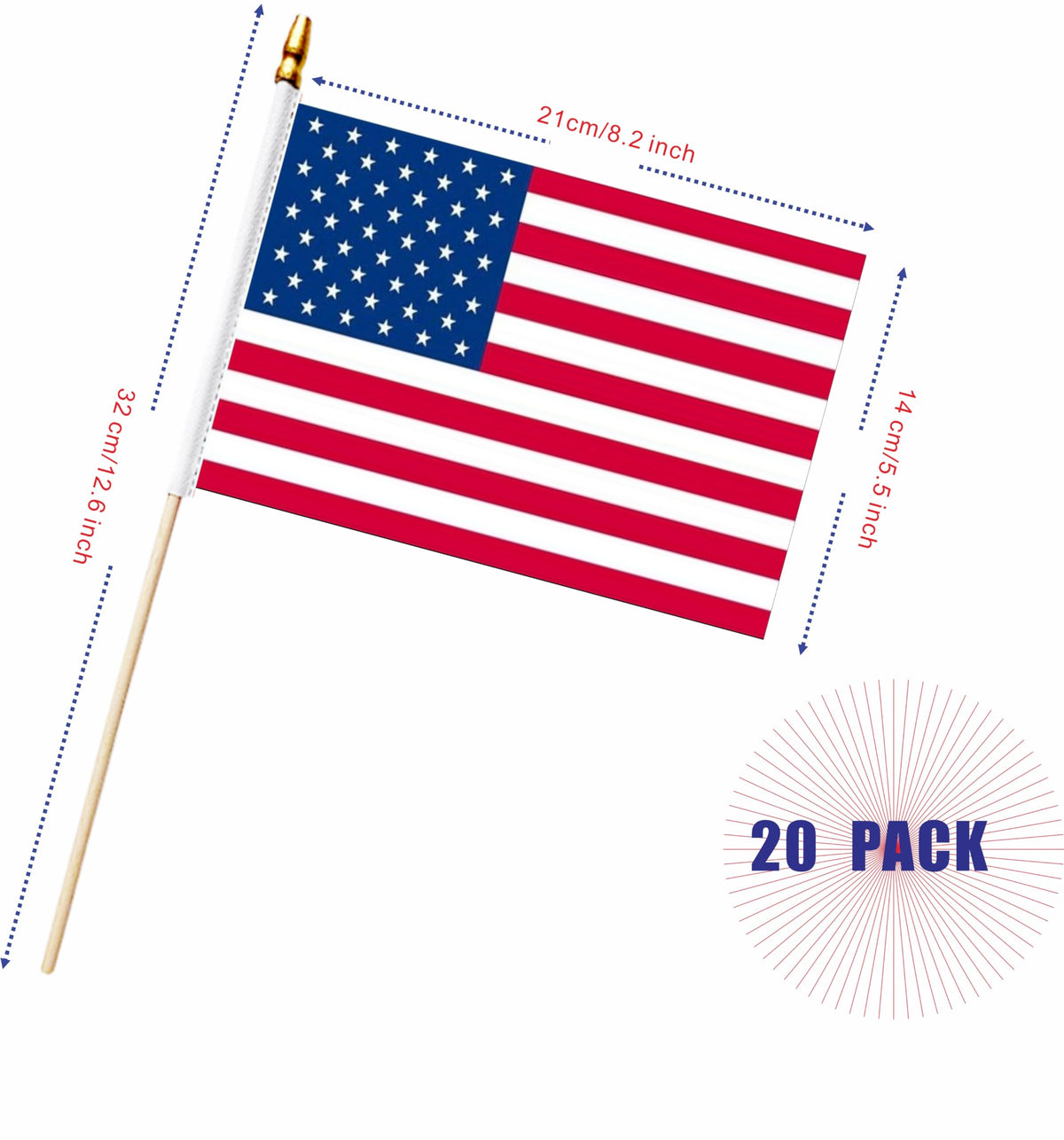 LUSEOAN American mini flag on wood stick for patriotic desks