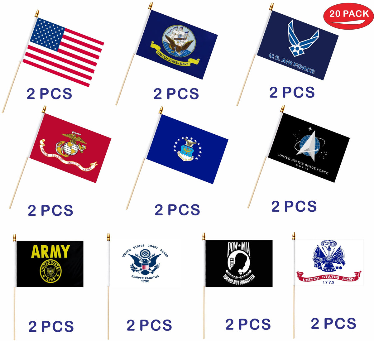 LUSEOAN Army Crest flag on wood stick for events