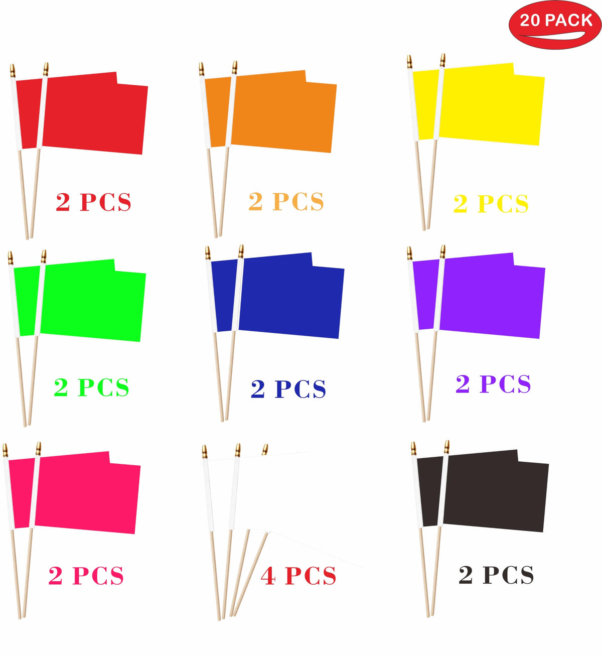 LUSEOAN blank handheld flags on 12.6-inch sticks for DIY graffiti.