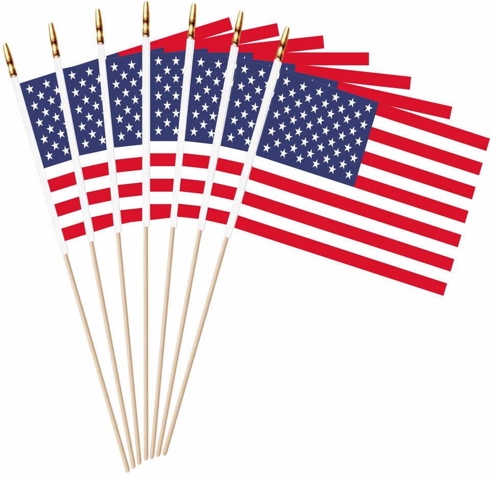 LUSEOAN mini US flag on wooden stick for durable parade use and festive flair.