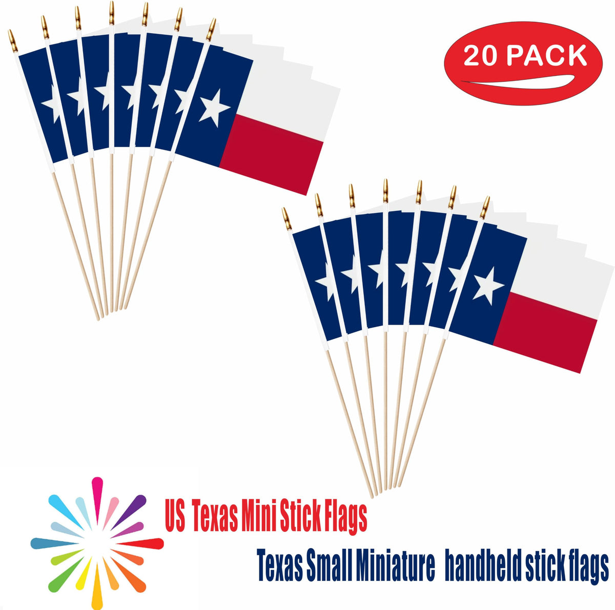 LUSEOAN Texas flag mini-stick with sturdy wooden pole for displays.