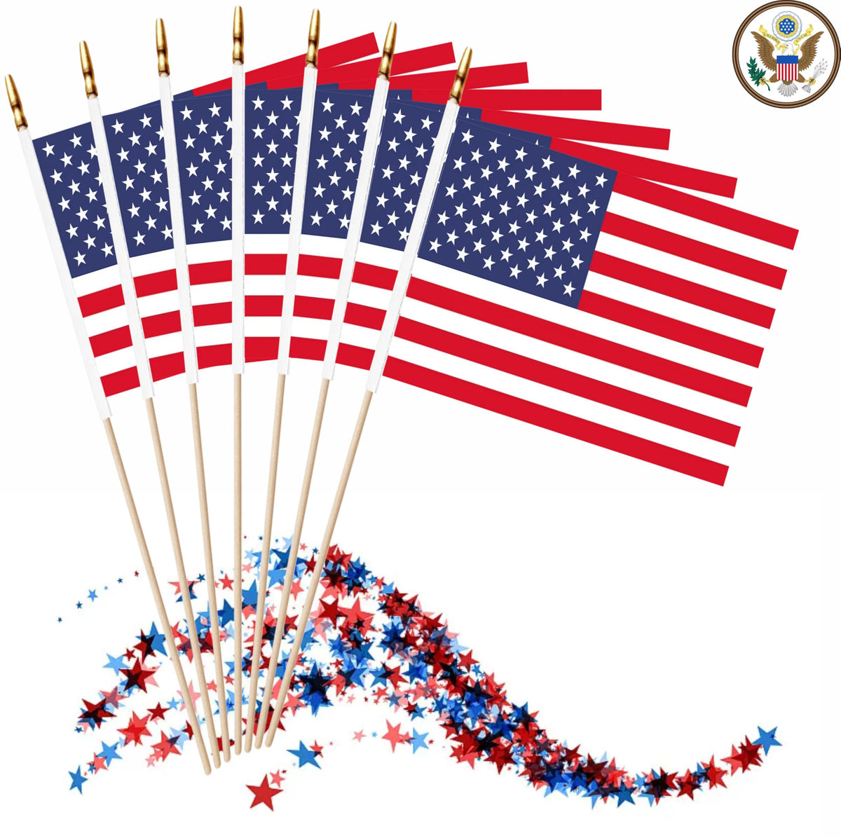 LUSEOAN patriotic flag set helps decorate events like Memorial Day and Independence Day.