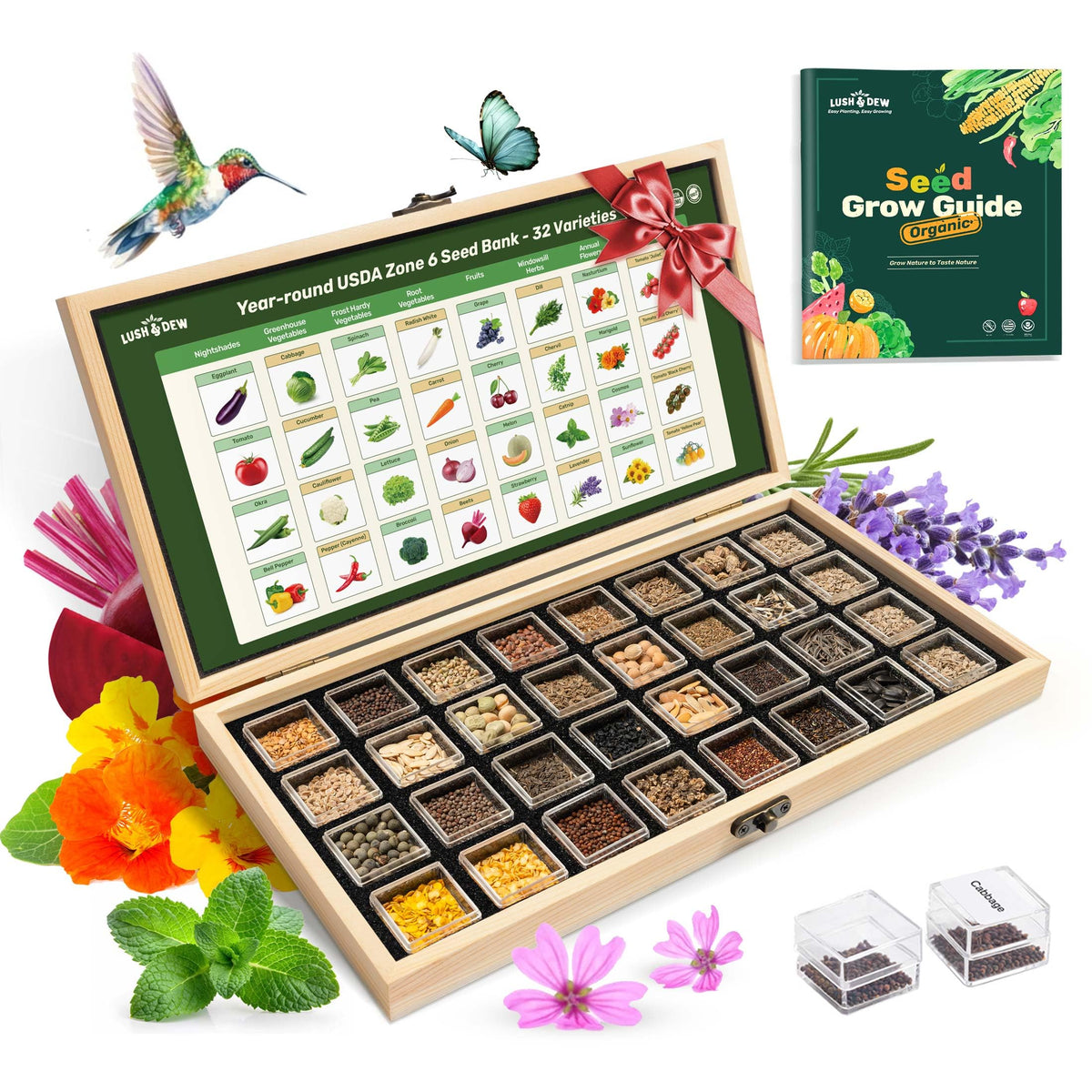 LUSH&DEW year-round seed kit box front for diverse gardening