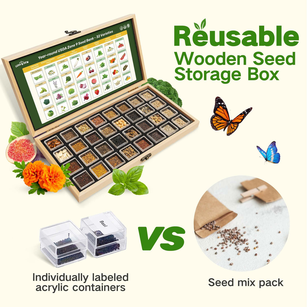 LUSH&DEW seed germination notes indicate quick sprouting potential.
