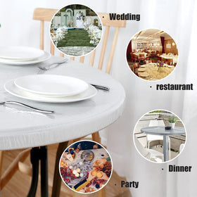 LUSHVIDA clear round tablecloth protects surface while showing grain