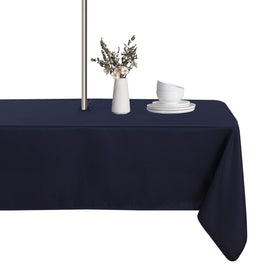 LUSHVIDA navy rectangle tablecloth with umbrella hole protects outdoor tables from spills.