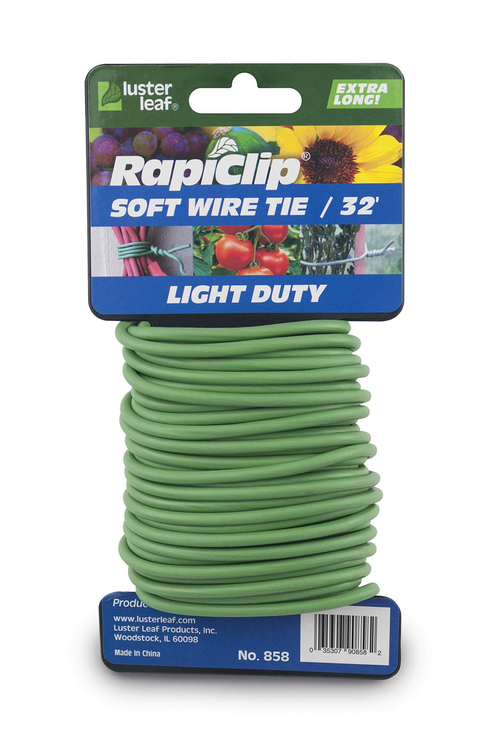 Luster Leaf Rapiclip soft wire tie in green with flexible tying action for garden projects