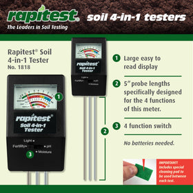 Luster Leaf Rapitest 4-in-1 fertility readout guides feeding strategies.