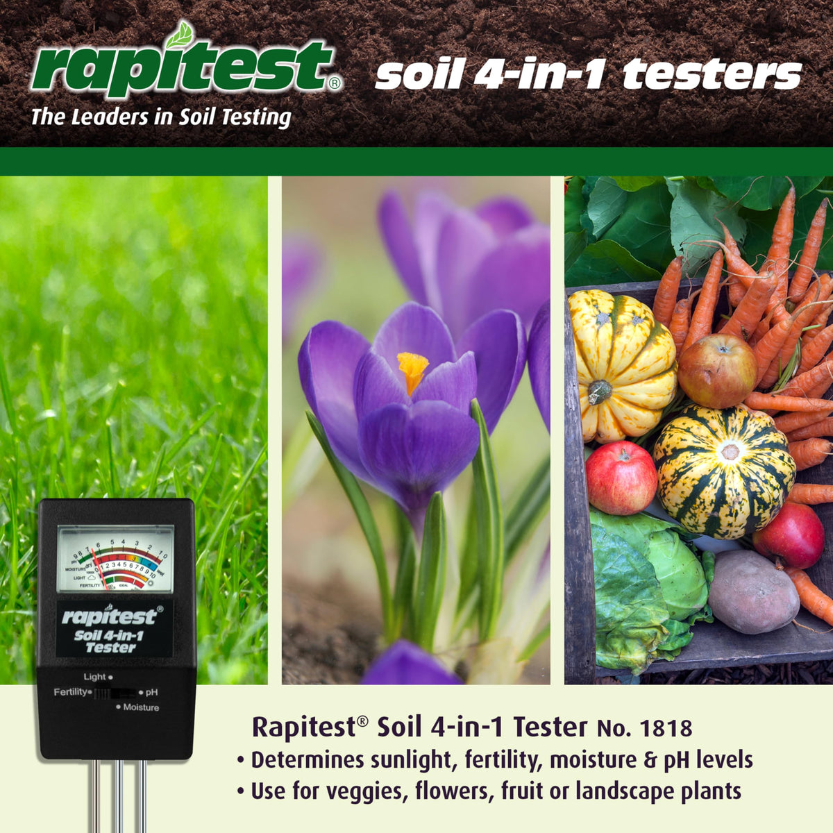Luster Leaf Rapitest 4-in-1 moisture meter helps prevent overwatering.