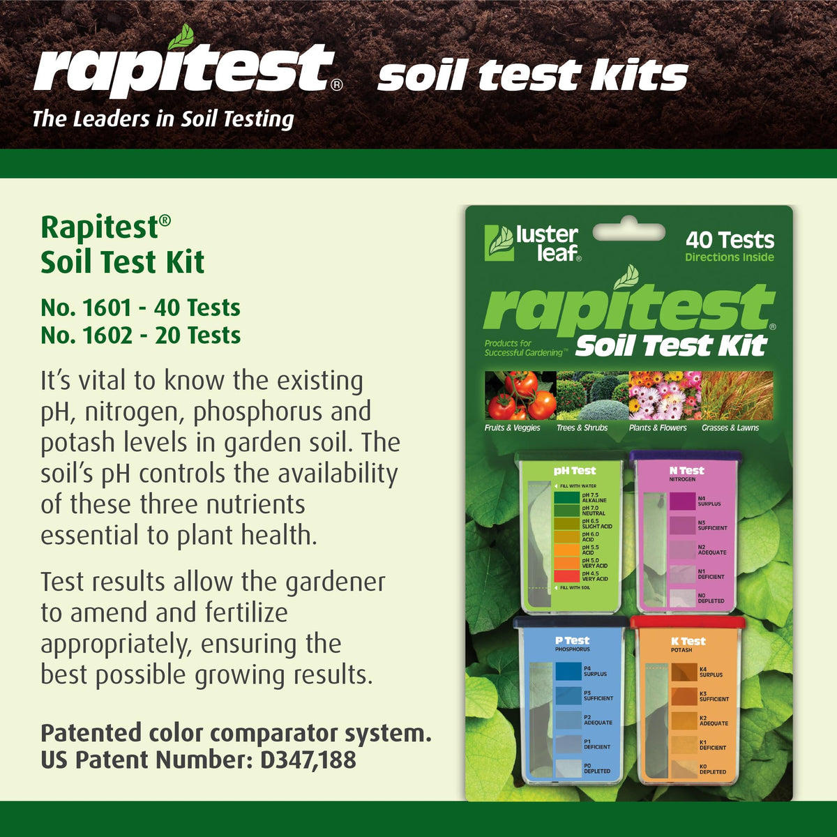 Luster Leaf Rapitest color comparator cards for quick at-a-glance readings.