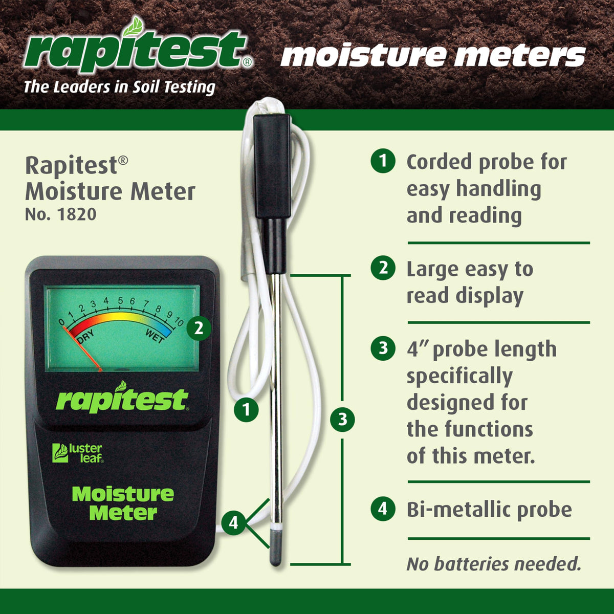 Luster Leaf Rapitest requires no batteries, ready to test out of the box.