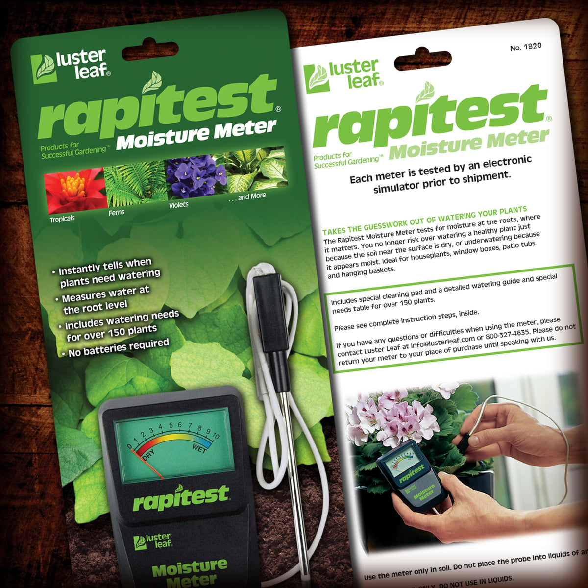 Luster Leaf Rapitest scale displays moisture range at a glance.