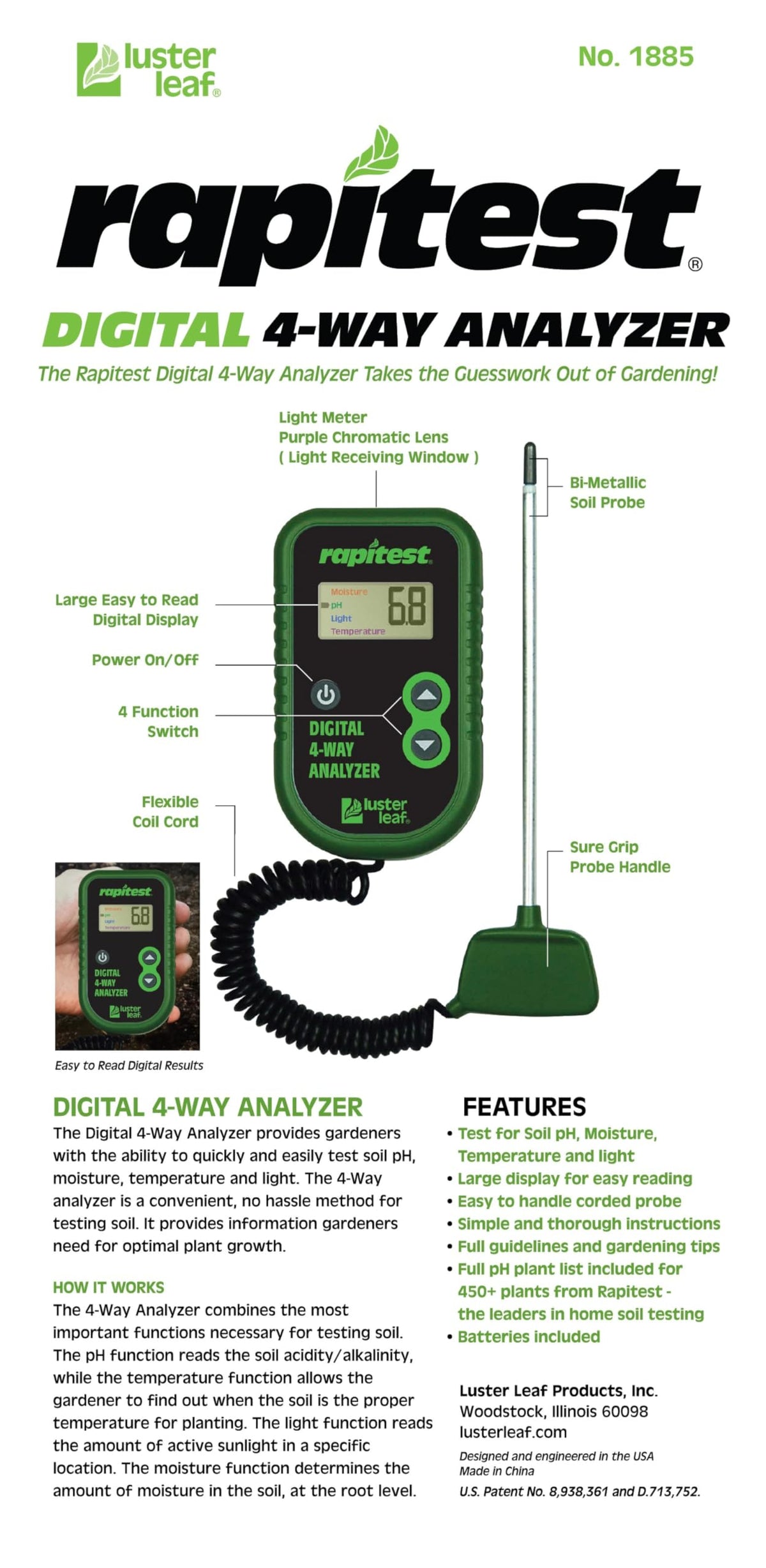 Luster Leaf Rapitest moisture meter readout helps proper watering