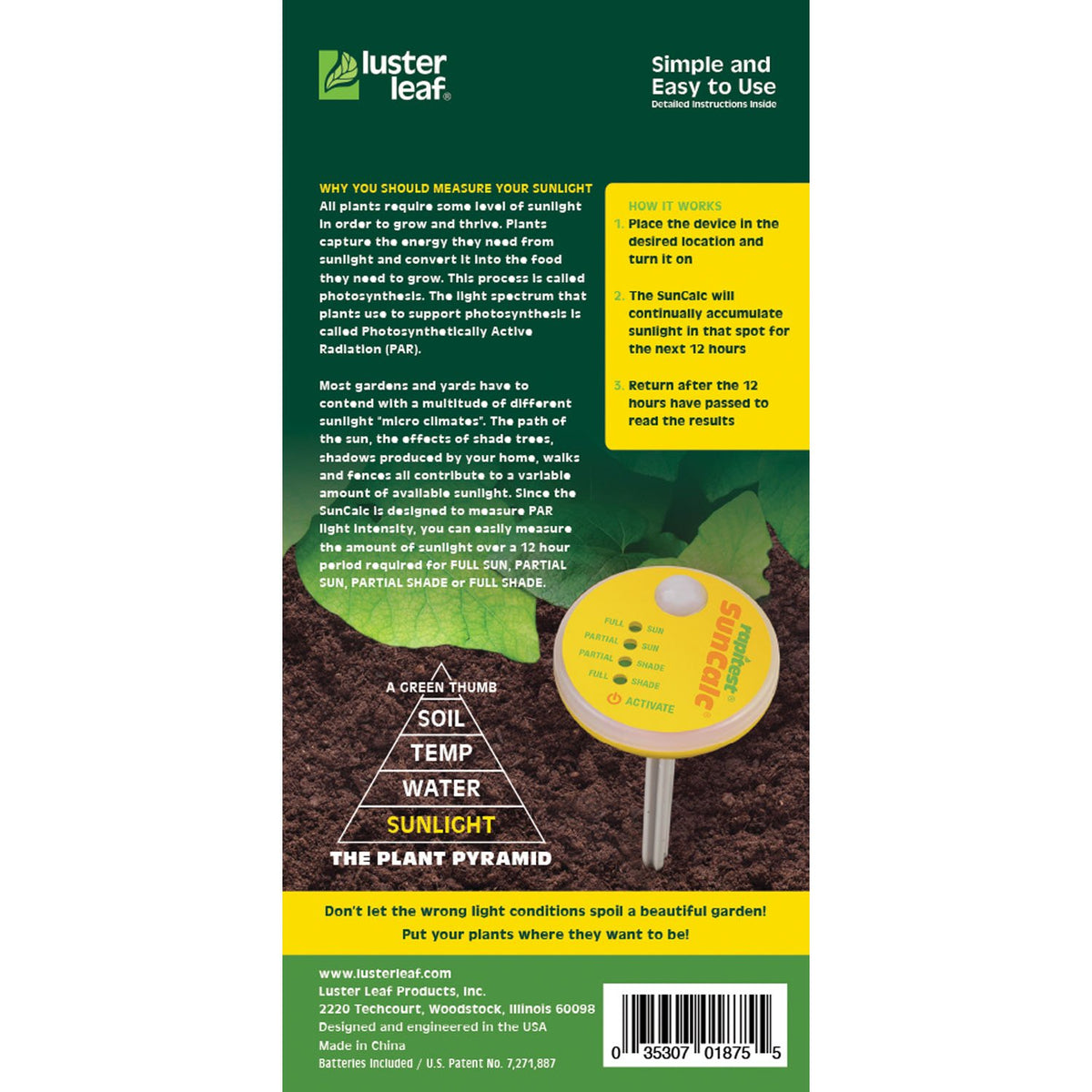 Luster Leaf SunCalc partial shade reading helps choose bed locations
