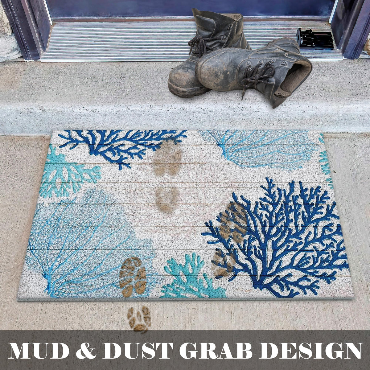 LUVADIAN Blue Beach Door Mat easy-clean design for quick maintenance.