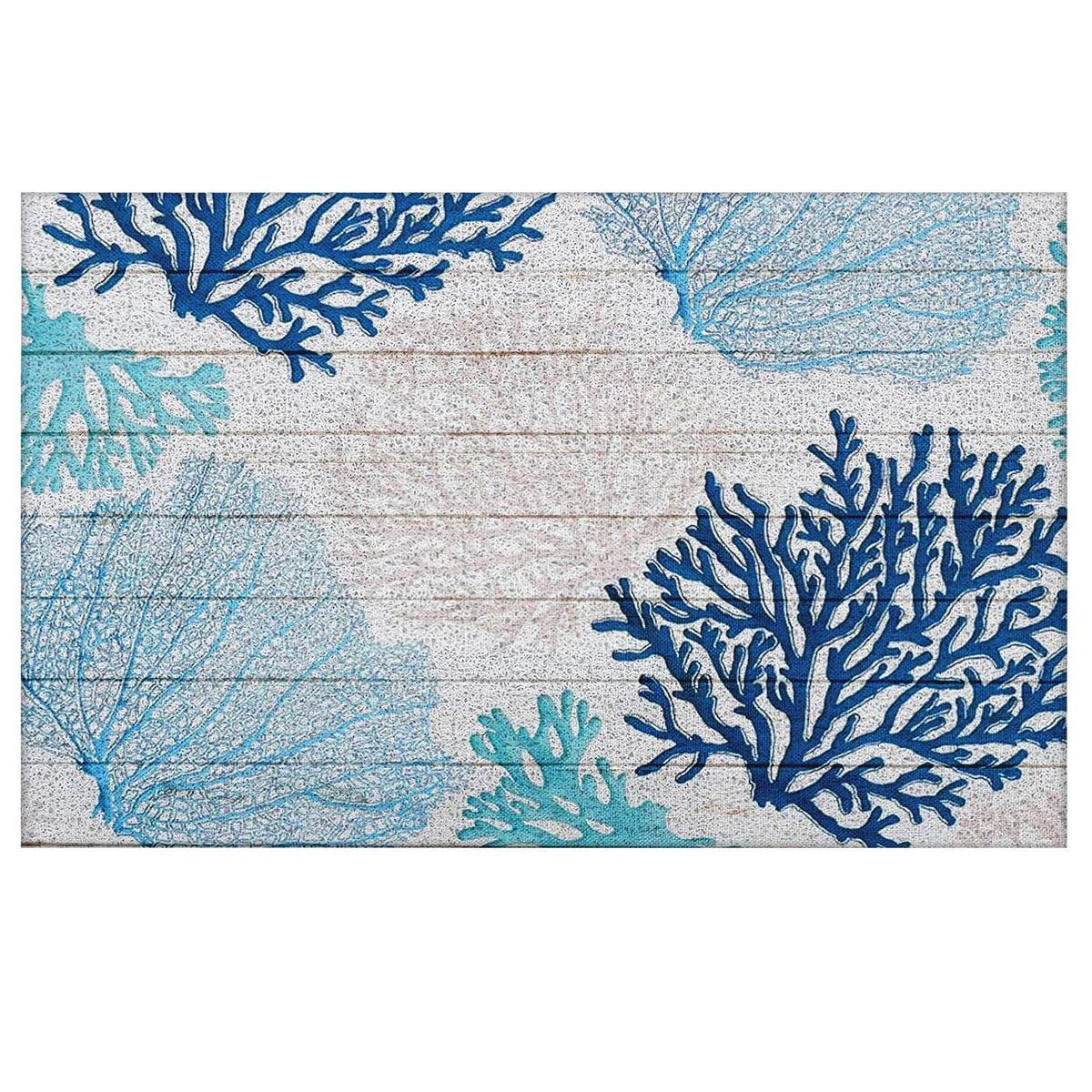 LUVADIAN Blue Beach Door Mat front view traps dirt for a welcoming entry.