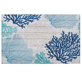 LUVADIAN Blue Beach Door Mat front view traps dirt for a welcoming entry.
