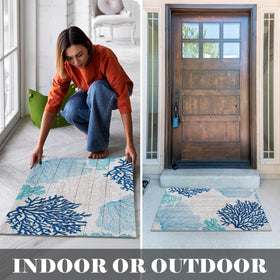LUVADIAN Blue Beach Door Mat non-slip bottom stays in place at doors.