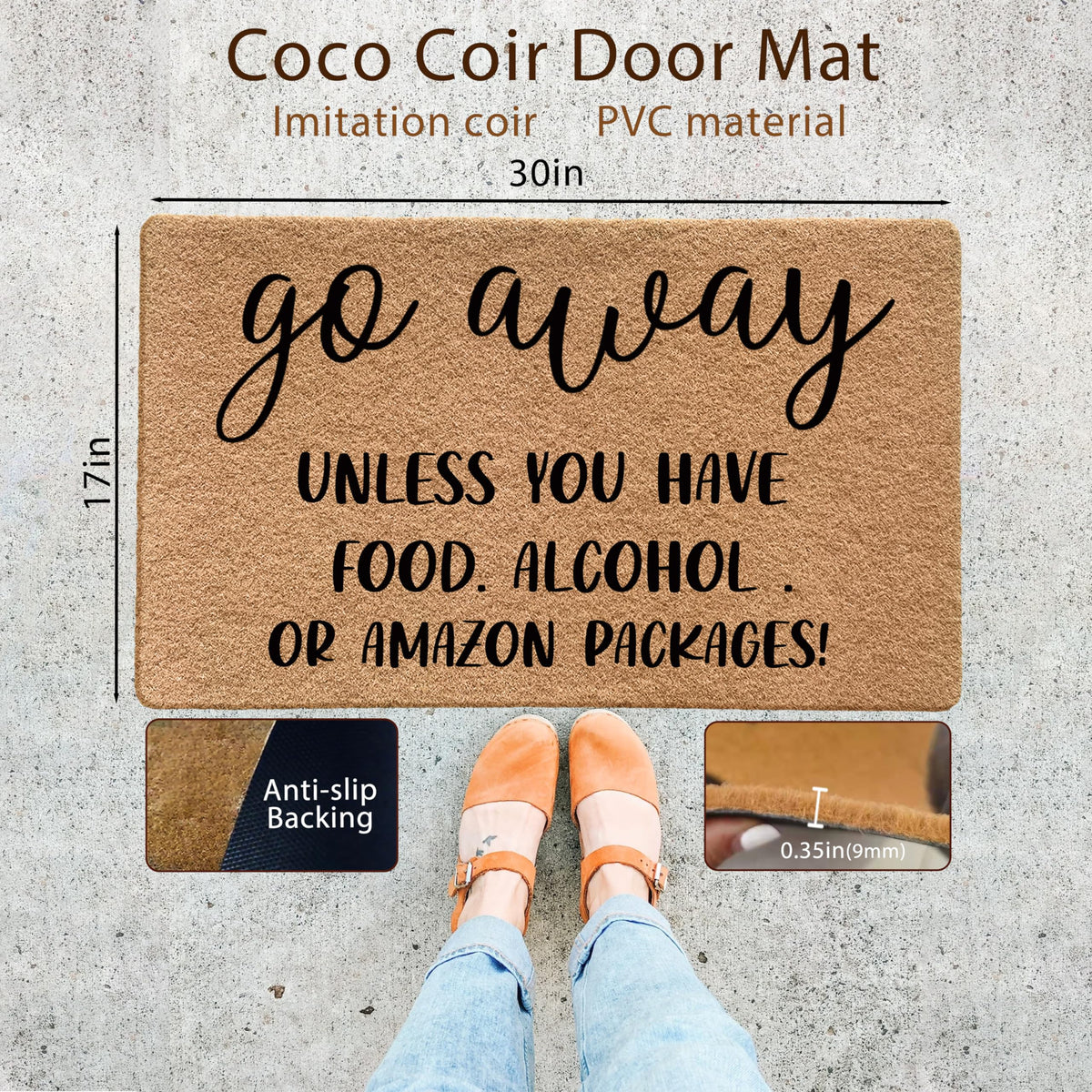LUVADIAN easy-clean front porch mat; shake, rinse, or sweep away dirt quickly.