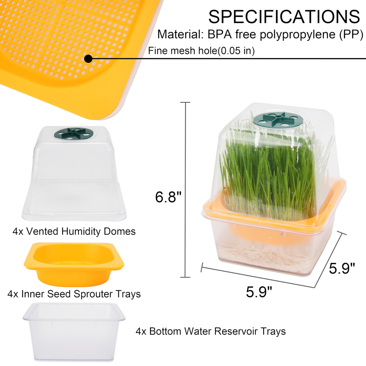 LUVCOSY 5-inch sprouting tray on countertop ideal for fresh microgreens.