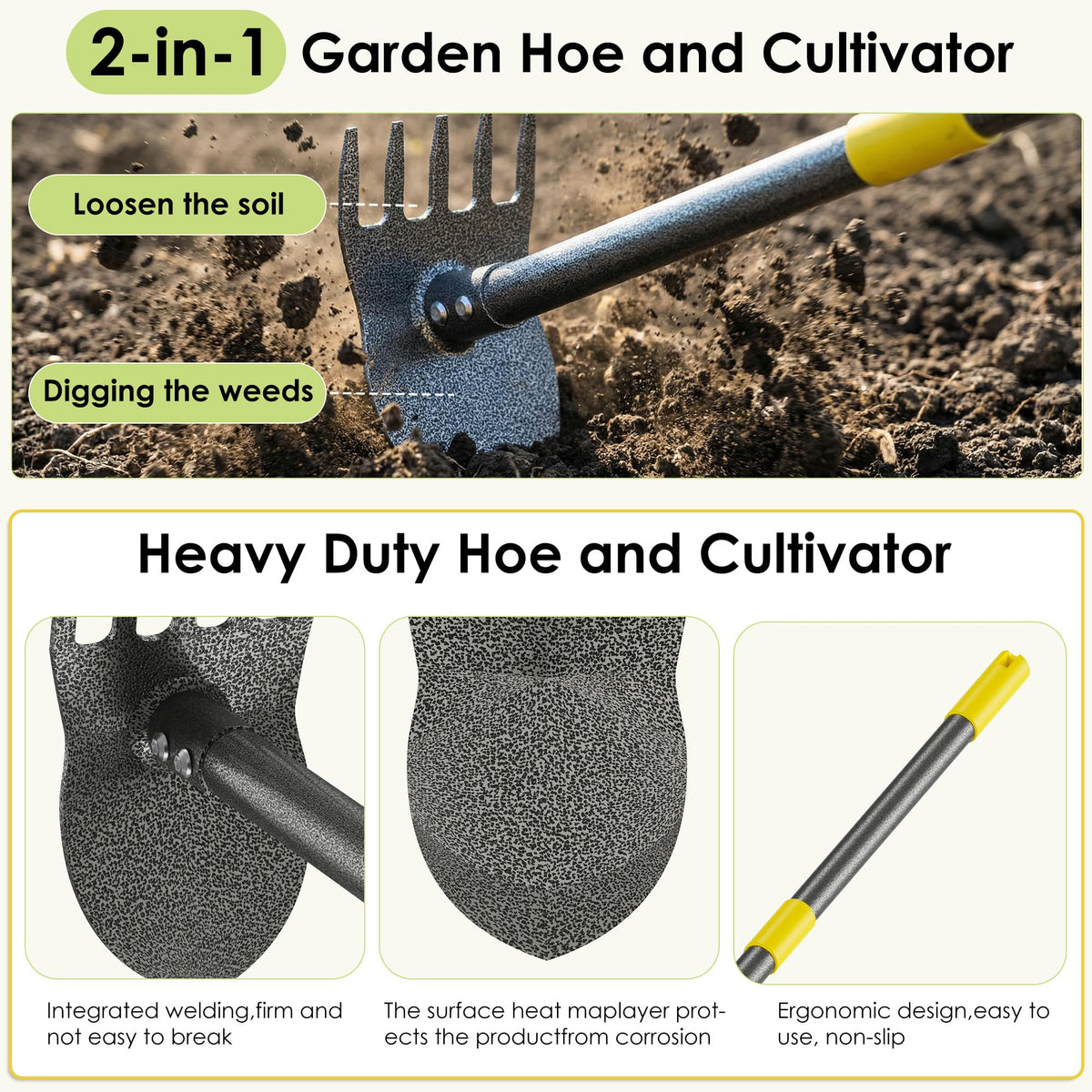 Luvenia Garden Hoe with adjustable handle accommodates different heights for comfortable use