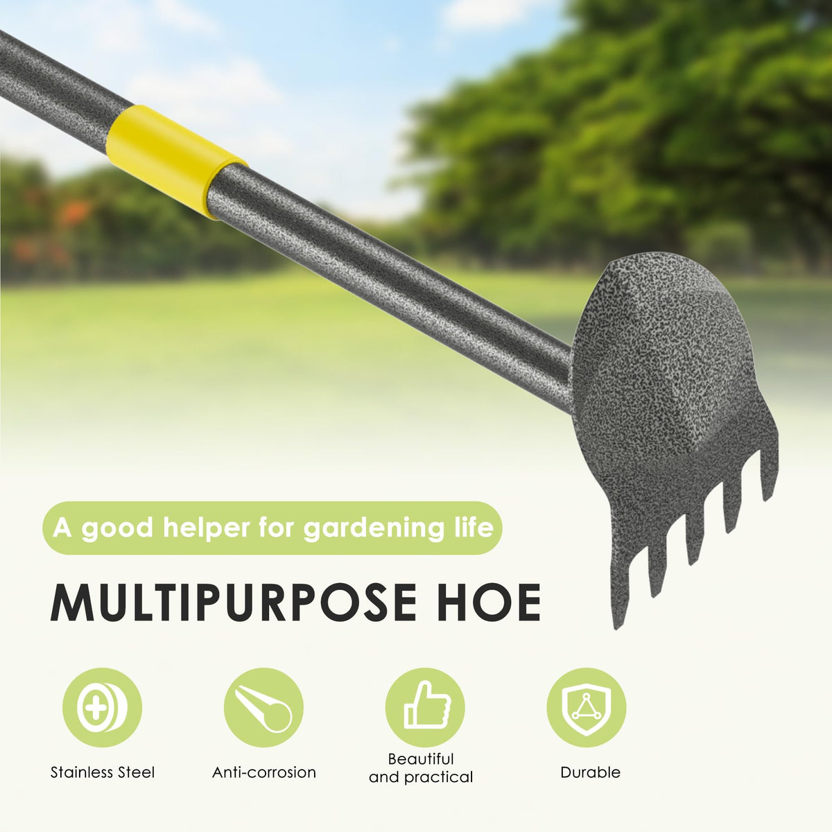 Luvenia Garden Hoe features rust-resistant carbon steel for lasting durability