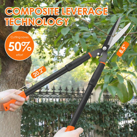 Luvenia hedge shears with 15-degree bevel blade delivering clean, precise cuts.