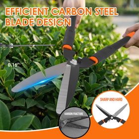Luvenia hedge shears highlighting compound lever for greater cutting force with less effort.