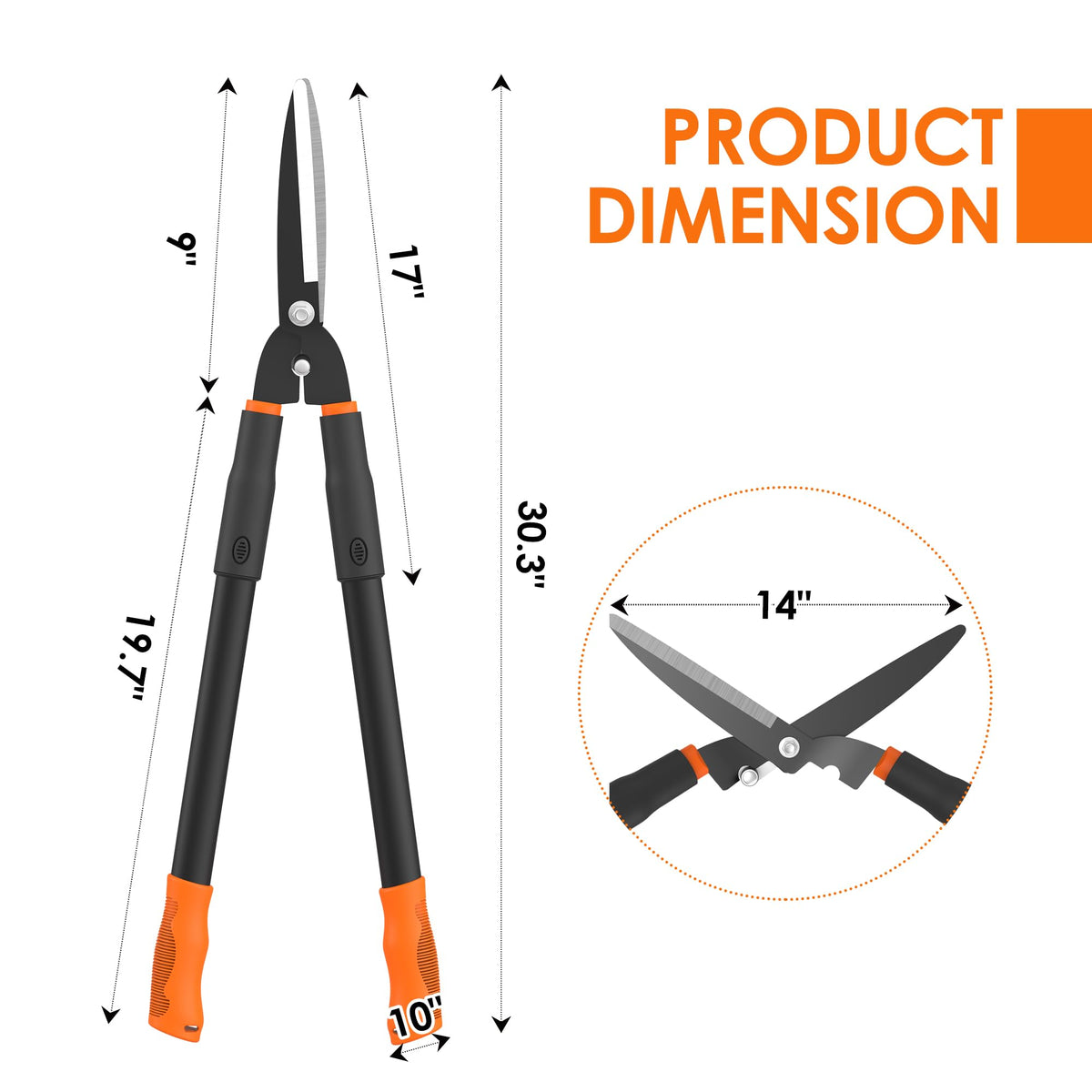 Luvenia hedge shears showing ergonomic anti-slip handle for comfortable use.