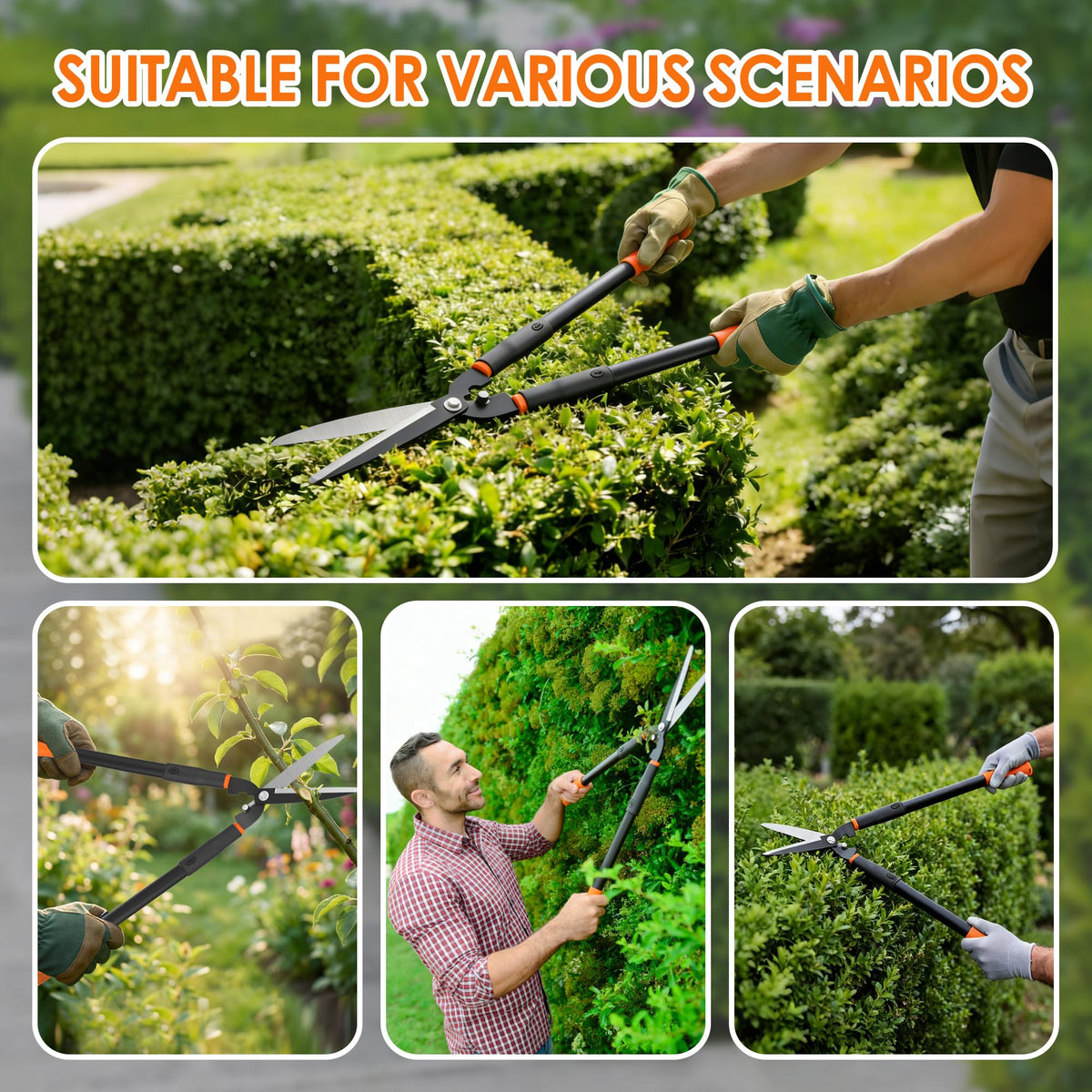 Luvenia hedge shears demonstrated as a reliable tool for hedge and shrub maintenance.