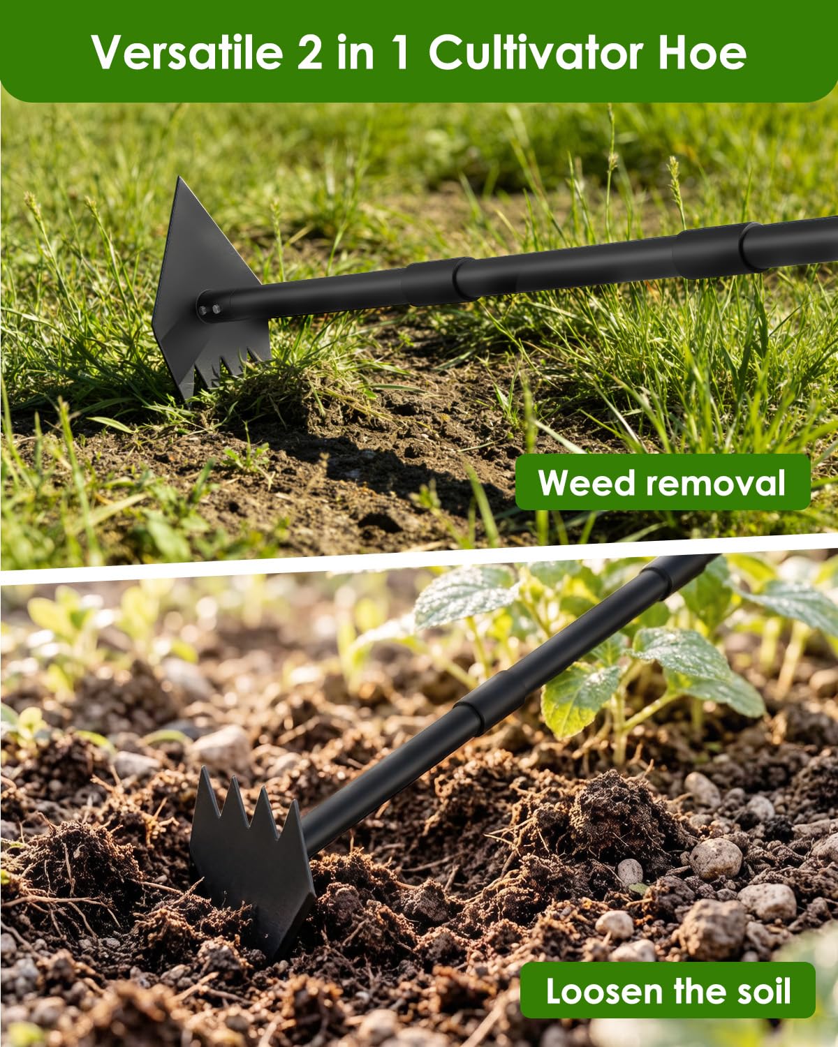 Luvenia weed puller head with sharp edge for deep-rooted weeds.