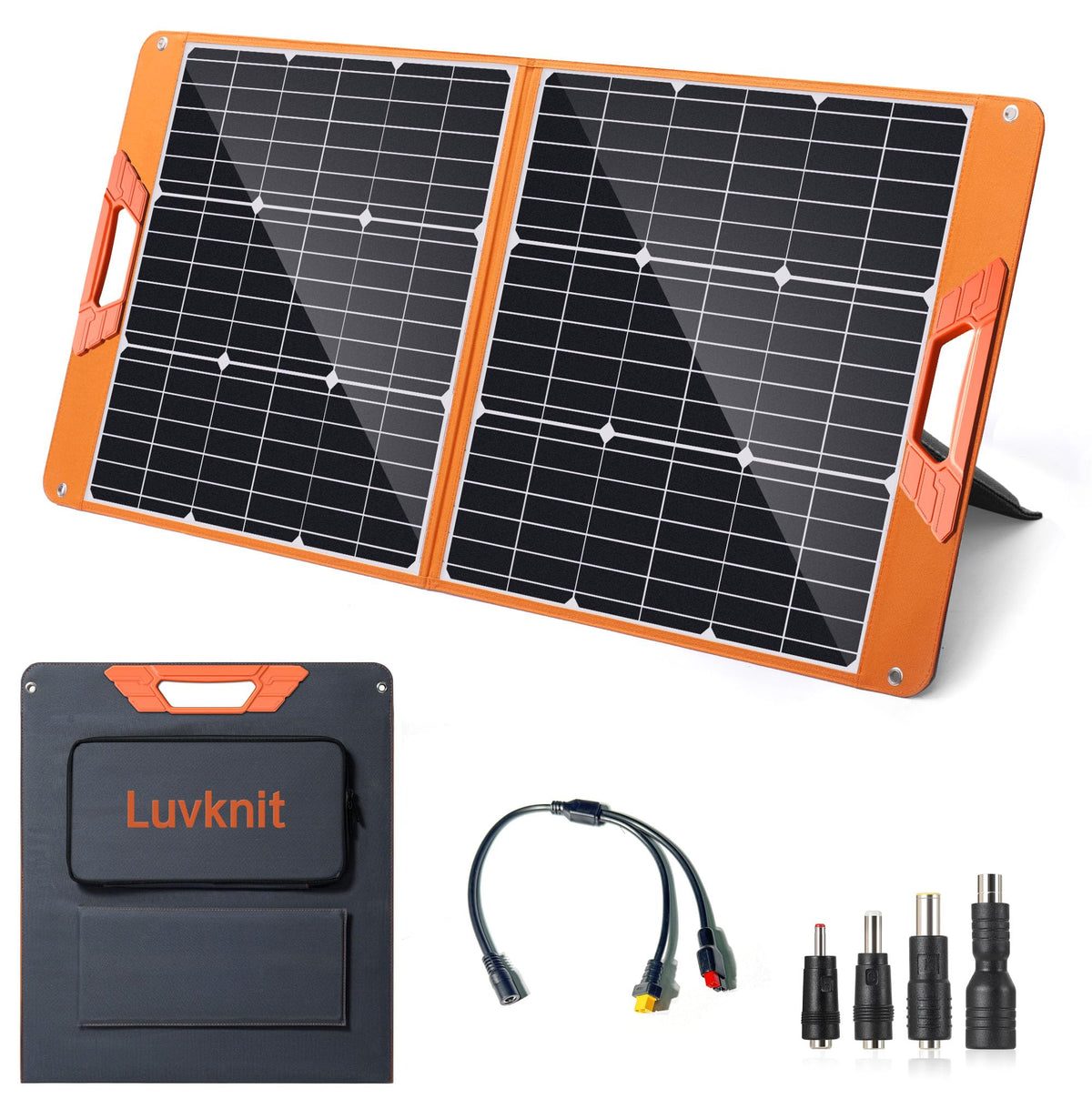 Luvknit 100W solar panel folded compact for easy storage during travel.
