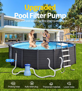 LuxBlue 530 GPH pump side view showing compact footprint fits most above-ground pools.