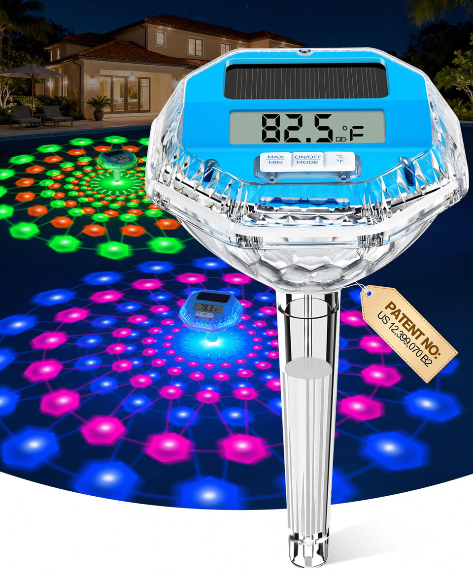 LuxBlue solar digital pool thermometer reads reliably in sunlight.