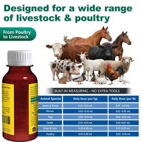 Luxekem dewormer in use for goats and poultry in a farm setting