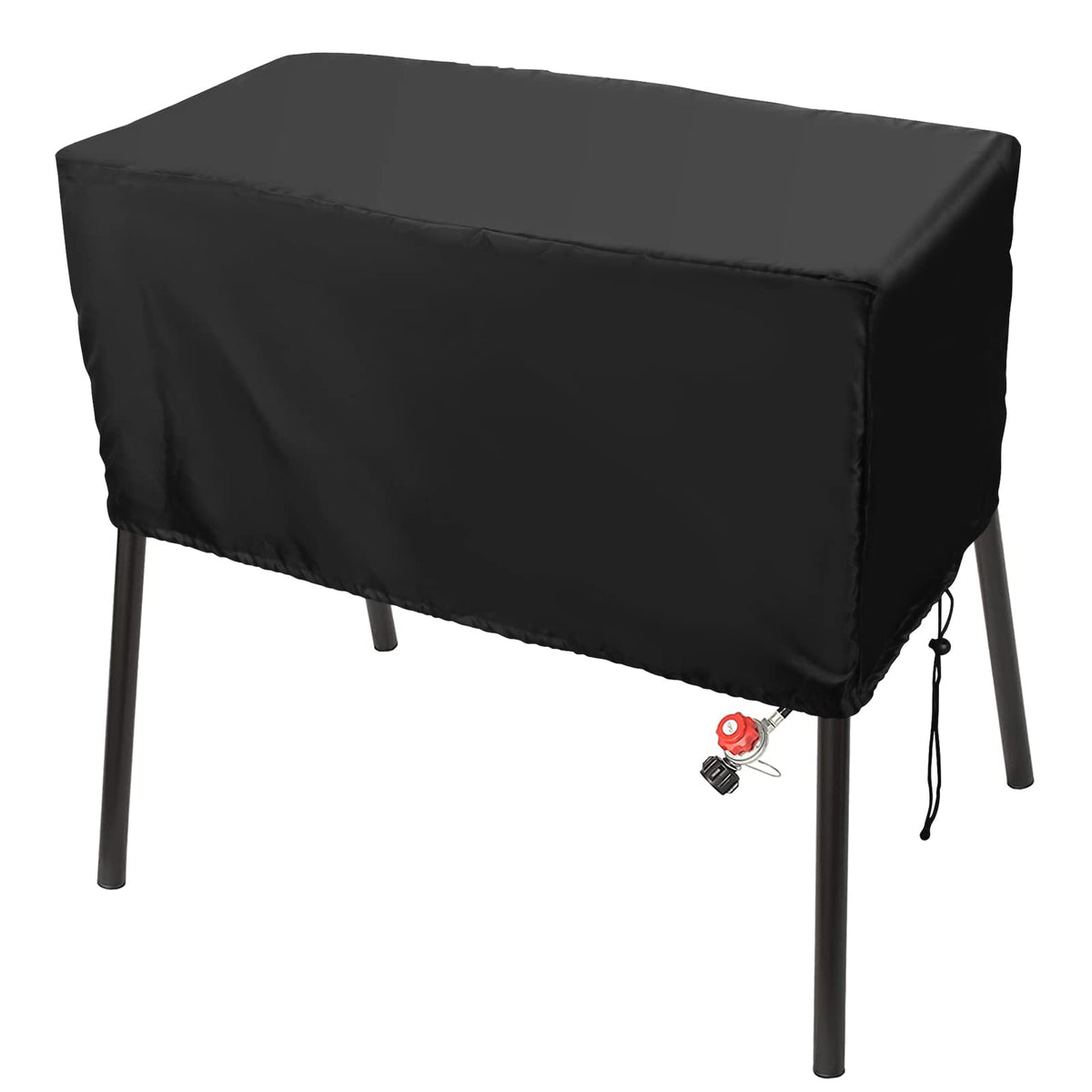 Luxiv black 2-burner stove cover front view protects Camp Chef from dust and weather.
