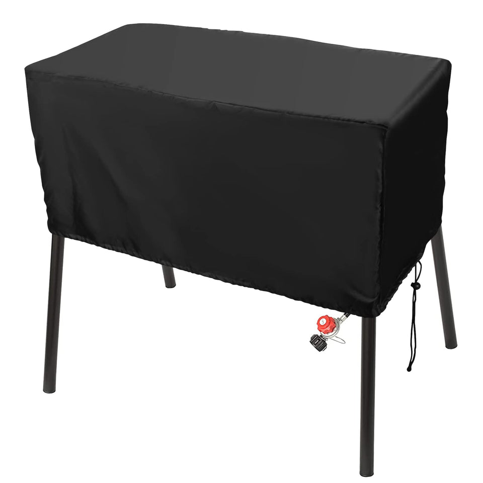 Luxiv black 2-burner stove cover front view protects Camp Chef from dust and weather.