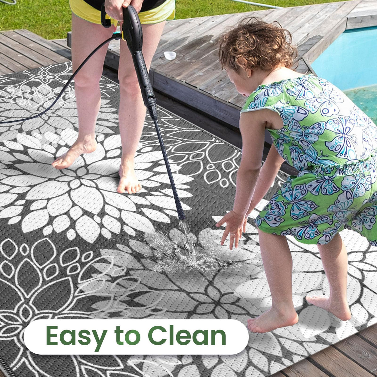 LuxStep lightweight outdoor rug rolled for travel and portability