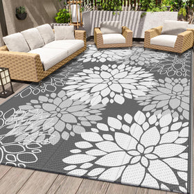 LuxStep outdoor rug waterproof grey 5x8 on patio for quick cleaning and color longevity