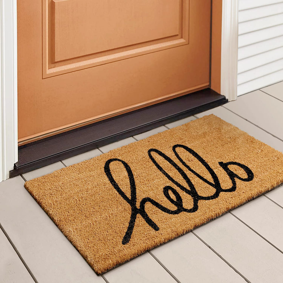 LuxUrux Hello doormat with script Hello on natural coir for a welcoming entry and dirt control