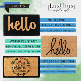 LuxUrux Hello doormat rough texture aids in dirt scraping at the threshold