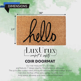 LuxUrux Hello doormat with heavy-duty PVC backing for durable outdoor indoor use