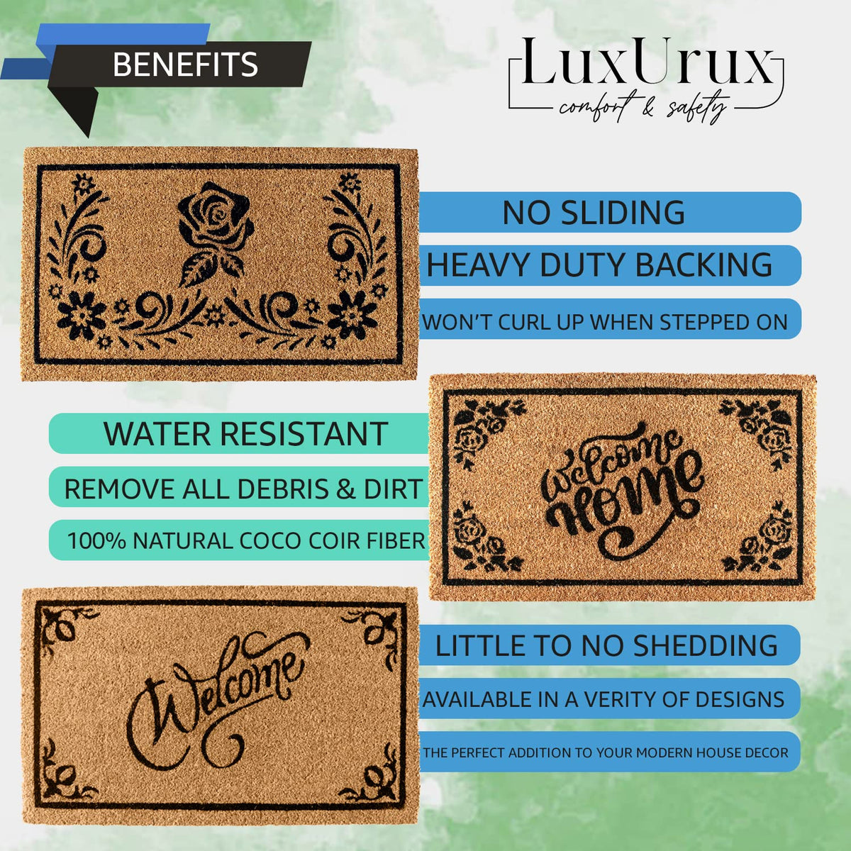 LuxUrux Coco Coir Welcome Mat eco-friendly materials for homes.