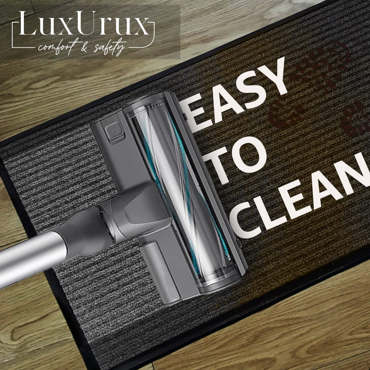 LuxUrux striped gray mat adds modern style while protecting floors