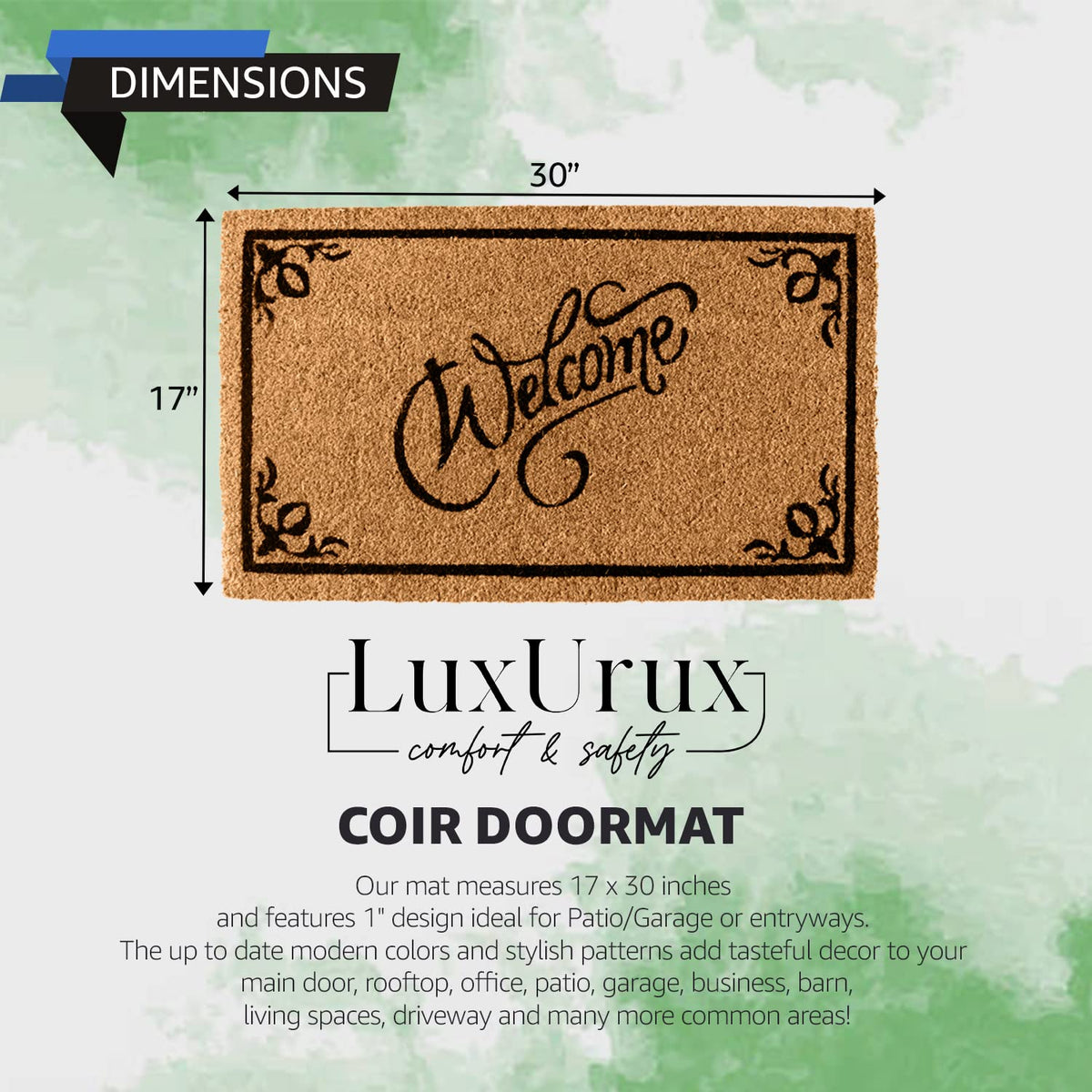 LuxUrux Coco Coir Welcome Mat decorative design adds warm curb appeal.