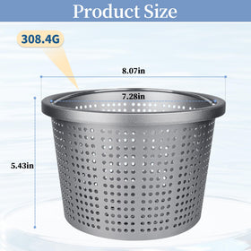 LVACODV aluminum skimmer basket side profile highlighting fit.