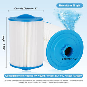 LVJUSEN PWW50P3 filter back label with compatibility information.